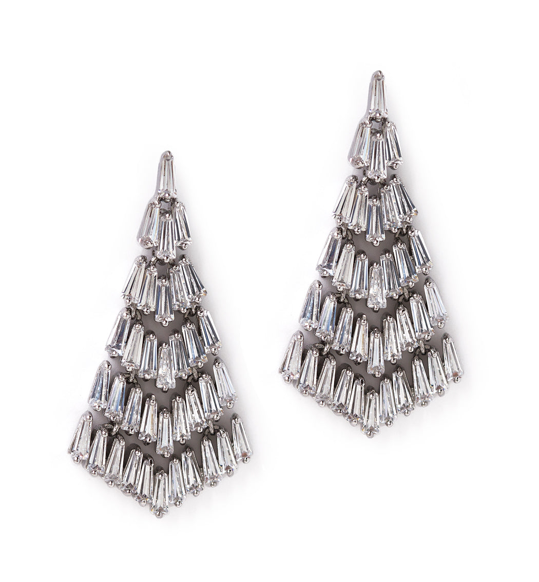 Baguette Chandelier 18K White Gold Earrings | Mix Mix Style [Hot Seller]-Mix MIx Style