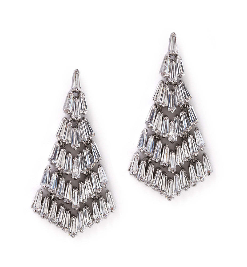 Baguette Chandelier 18K White Gold Earrings | Mix Mix Style [Hot Seller]-Mix MIx Style