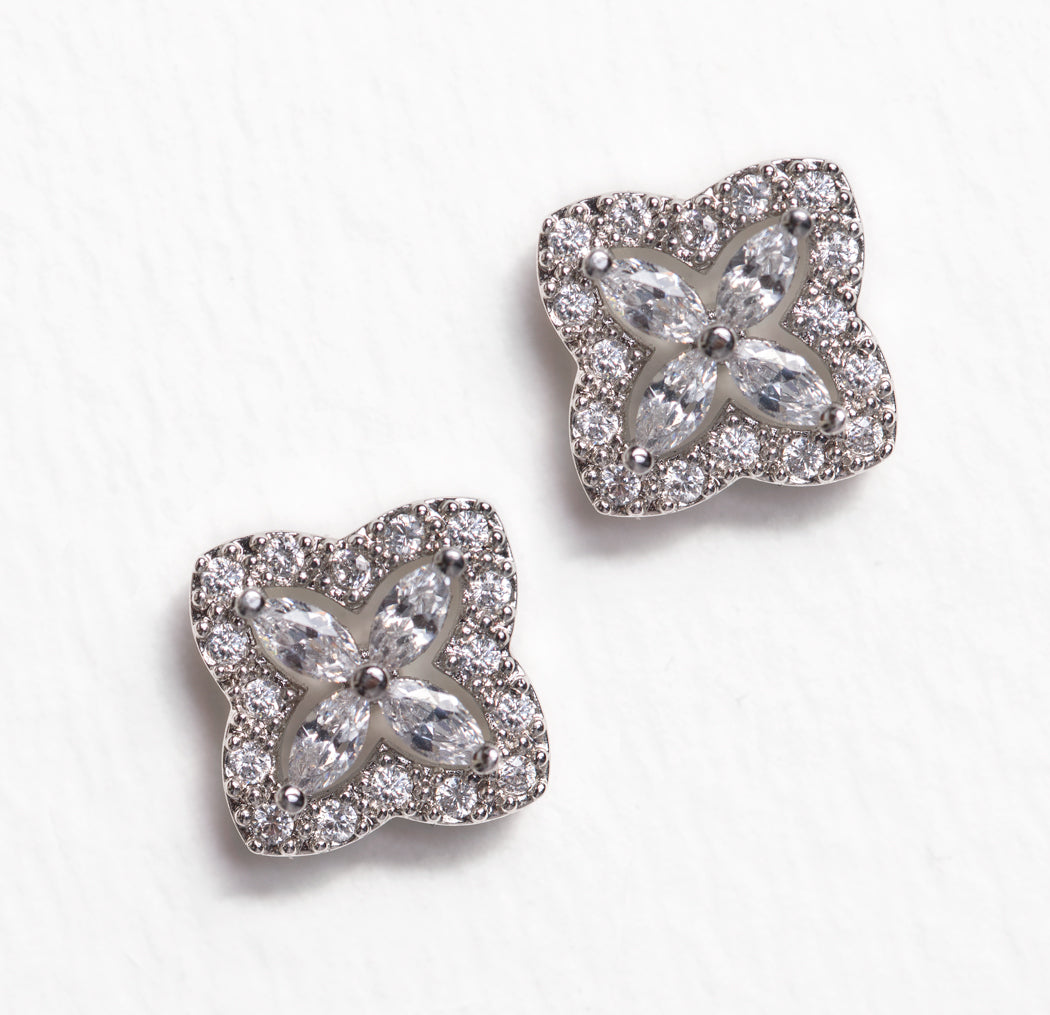 Floral Moissanite Stud 18K White Gold Earrings | Mix Mix Style [Hot Seller]-Mix MIx Style
