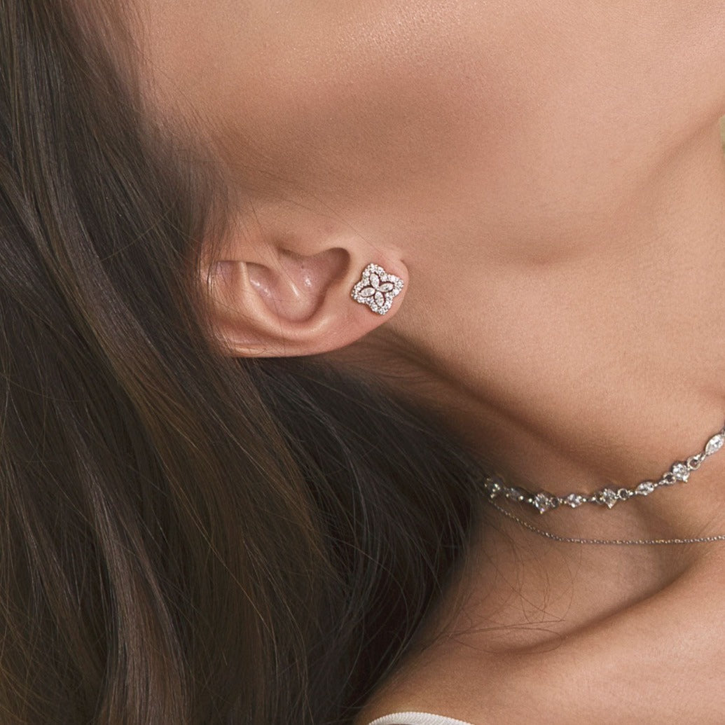 Floral Moissanite Stud 18K White Gold Earrings | Mix Mix Style [Hot Seller]-Mix MIx Style