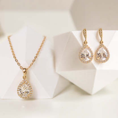 Teardrop Dangle 18K Gold Plated Earrings Jewelry Set | Mix Mix Style [Hot Seller]-Mix MIx Style