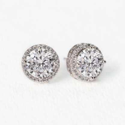 Round Moissanite Diamonds Stud 18K White Gold Earrings | Mix Mix Style [Hot Seller]-Mix MIx Style