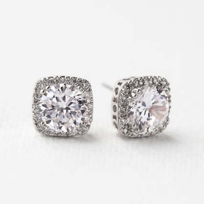 Cushion Stud Moissanite Diamond 18K White Gold Earrings | Mix Mix Style [Hot Seller]-Mix MIx Style