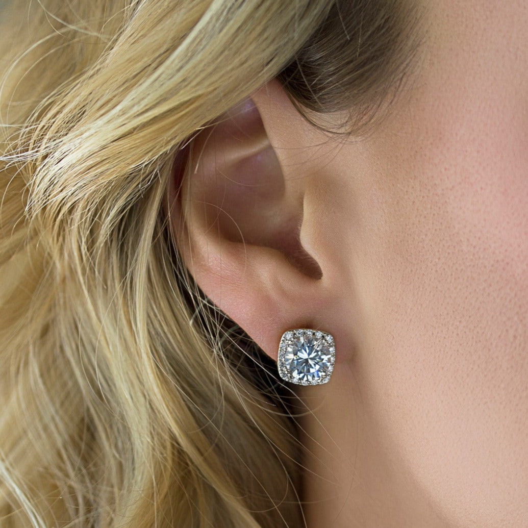 Cushion Stud Moissanite Diamond 18K White Gold Earrings | Mix Mix Style [Hot Seller]-Mix MIx Style