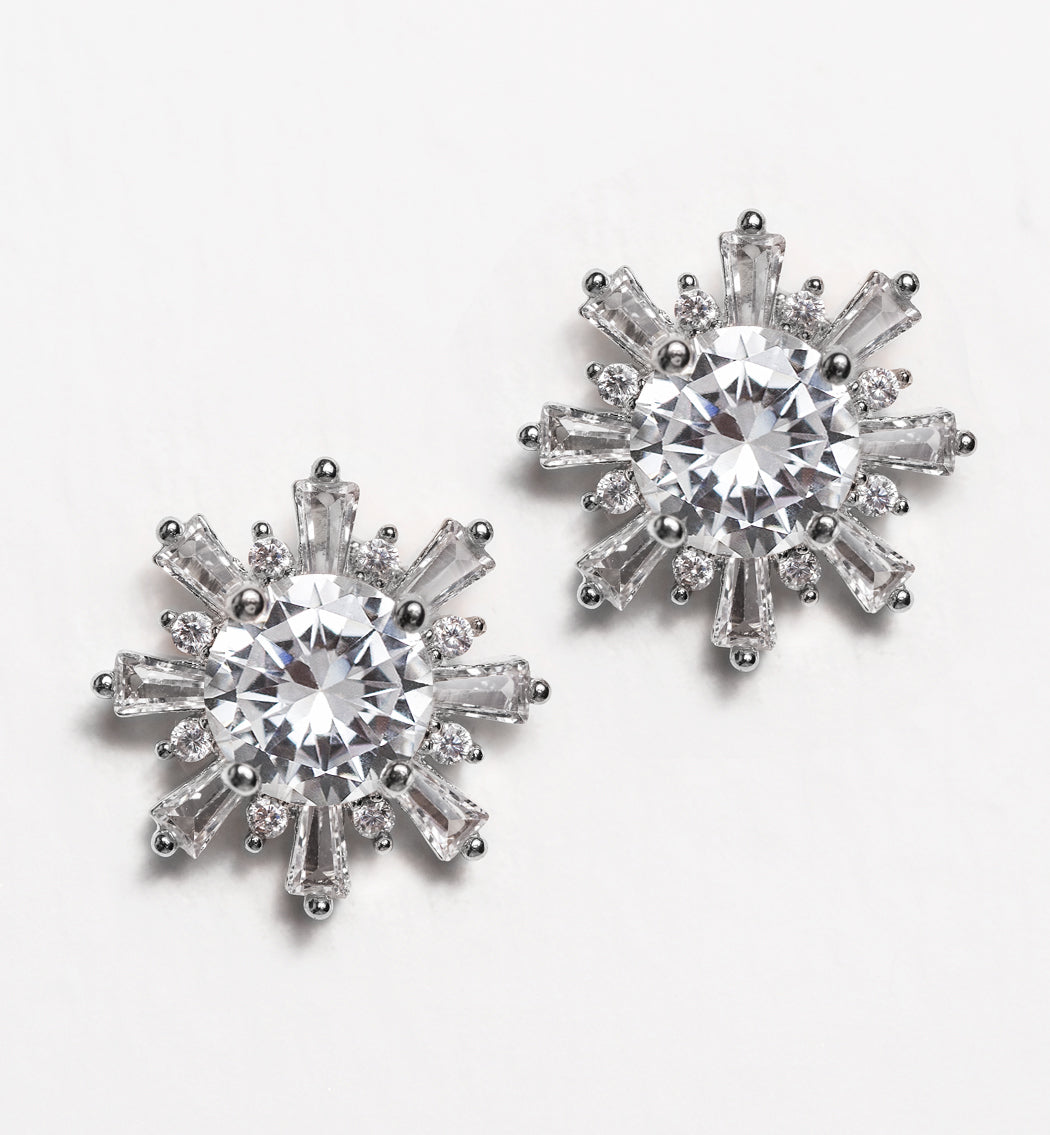 Deco Star Stud 18K White Gold Earrings | Mix Mix Style [Hot Seller]-Mix MIx Style