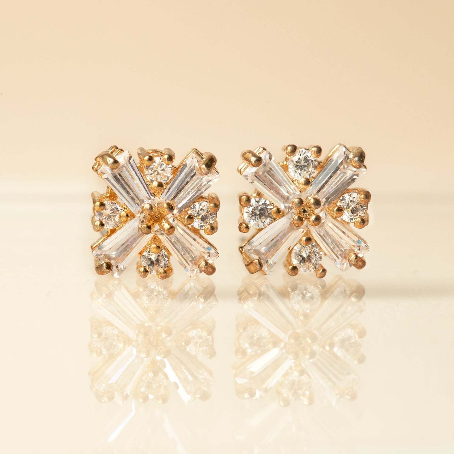 Deco Moissanite Stud 18K Gold Plated Earrings | Mix Mix Style [Hot Seller]-Mix MIx Style