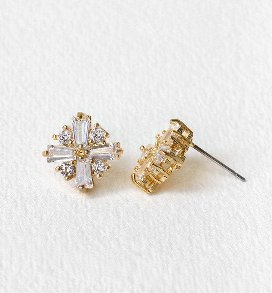 Deco Moissanite Stud 18K Gold Plated Earrings | Mix Mix Style [Hot Seller]-Mix MIx Style