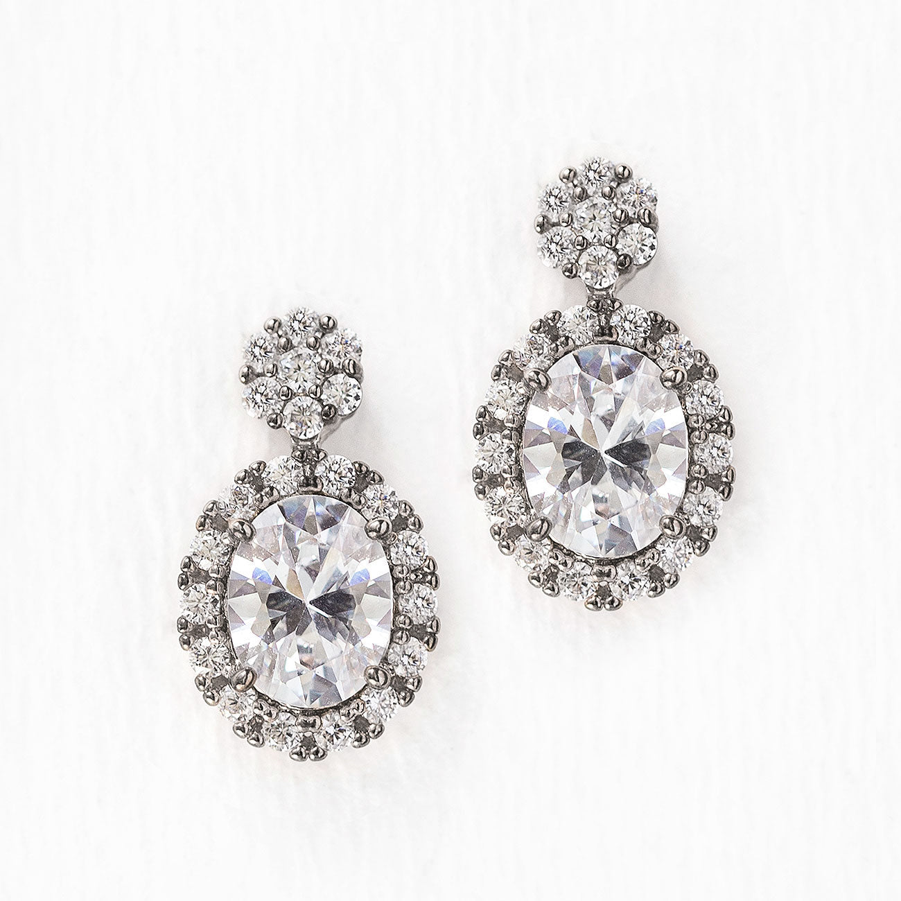 Oval Halo Drop 18K White Gold  Earrings | Mix Mix Style [Hot Seller]-Mix MIx Style