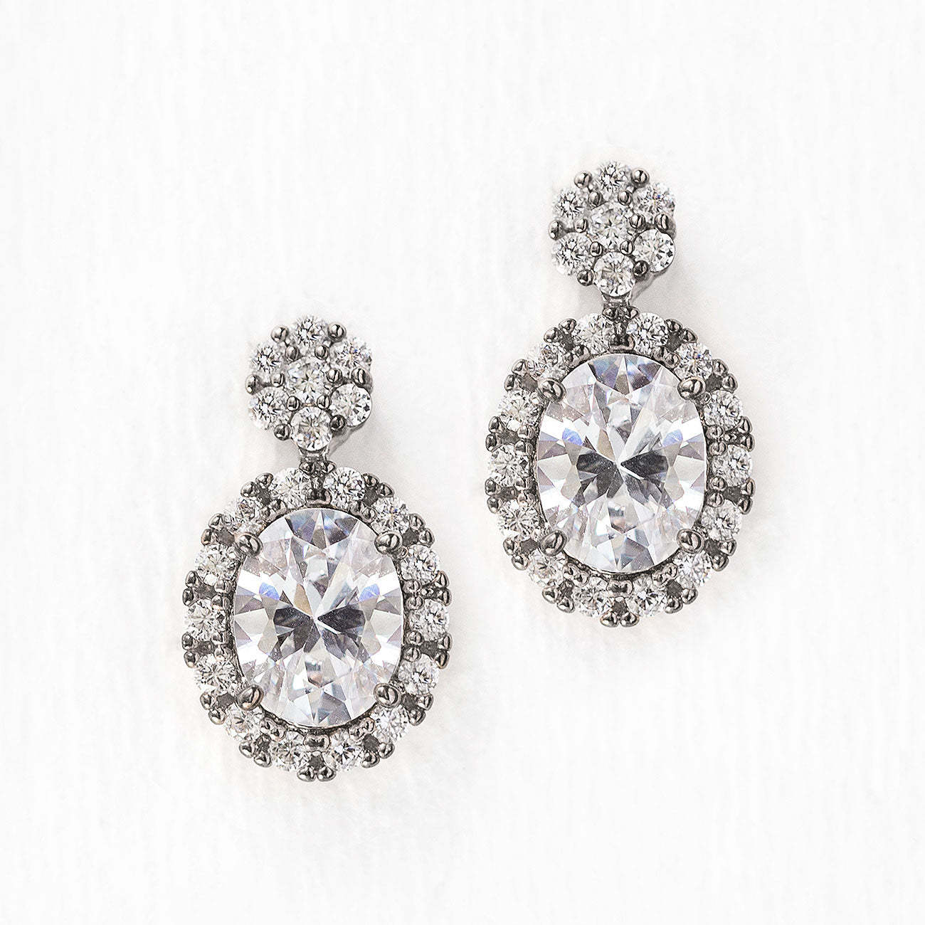 Oval Halo Drop 18K White Gold  Earrings | Mix Mix Style [Hot Seller]-Mix MIx Style