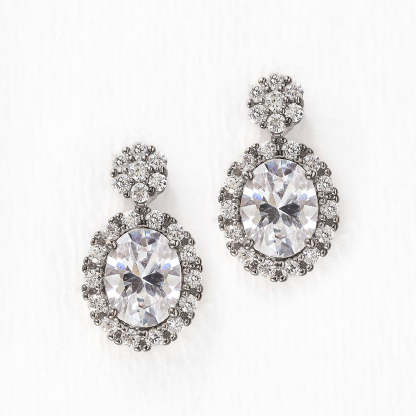 Oval Halo Drop 18K White Gold  Earrings | Mix Mix Style [Hot Seller]-Mix MIx Style
