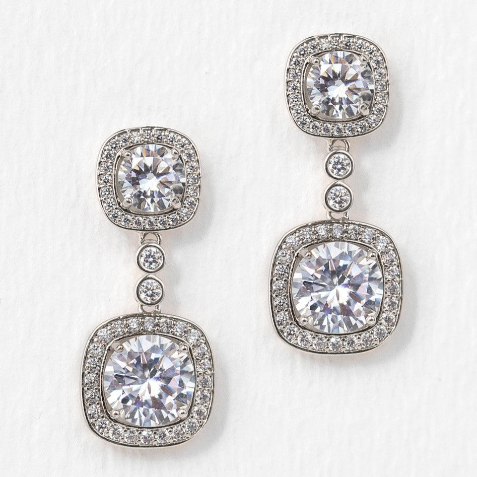 Moissanite Cushion Drop 18K White Gold  Earrings | Mix Mix Style [Hot Seller]-Mix MIx Style
