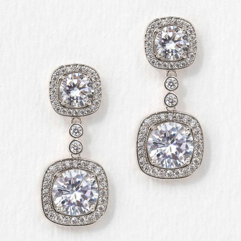 Moissanite Cushion Drop 18K White Gold  Earrings | Mix Mix Style [Hot Seller]-Mix MIx Style