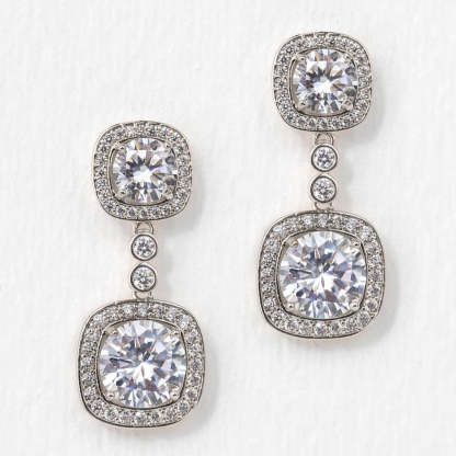 Moissanite Cushion Drop 18K White Gold  Earrings | Mix Mix Style [Hot Seller]-Mix MIx Style