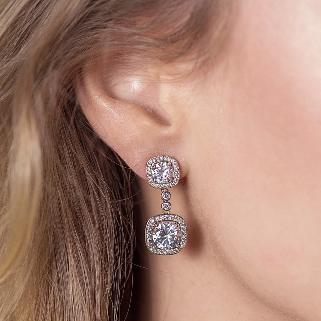 Moissanite Cushion Drop 18K White Gold  Earrings | Mix Mix Style [Hot Seller]-Mix MIx Style