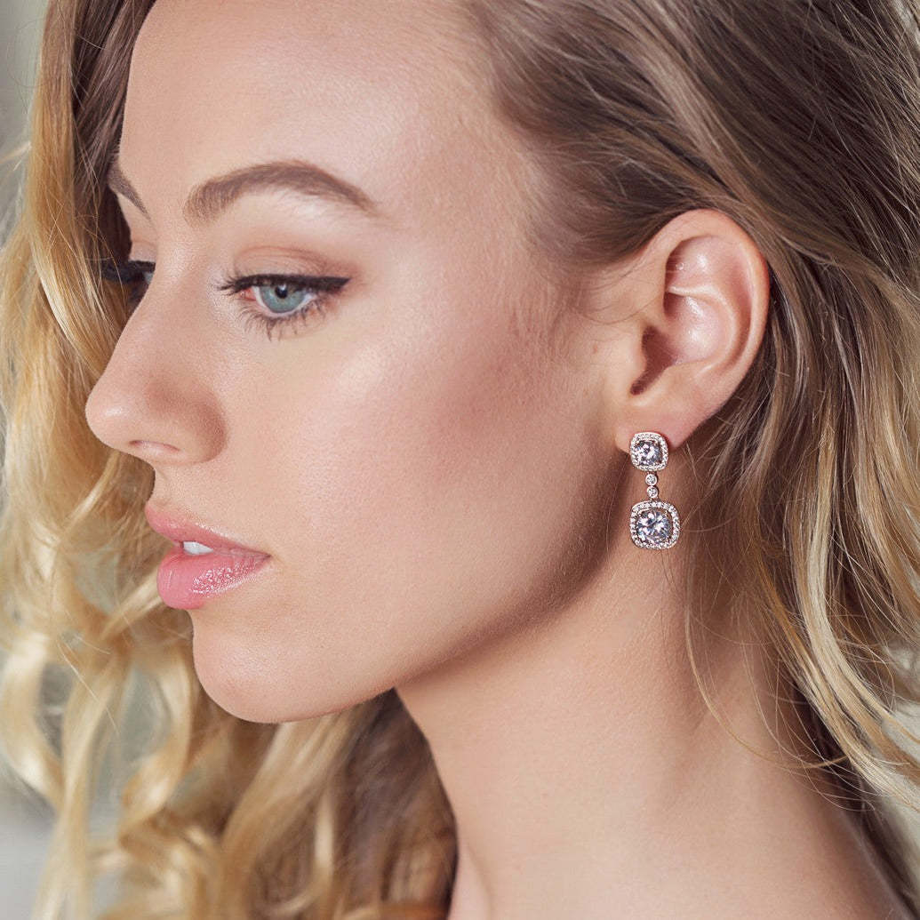 Moissanite Cushion Drop 18K White Gold  Earrings | Mix Mix Style [Hot Seller]-Mix MIx Style