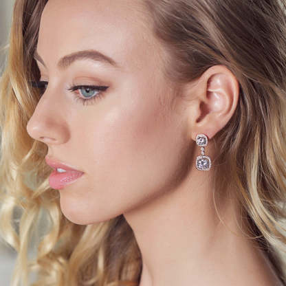 Moissanite Cushion Drop 18K White Gold  Earrings | Mix Mix Style [Hot Seller]-Mix MIx Style