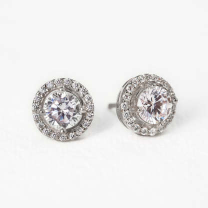 Moissanite Halo Stud 18K White Gold Earrings | Mix Mix Style [Hot Seller]-Mix MIx Style