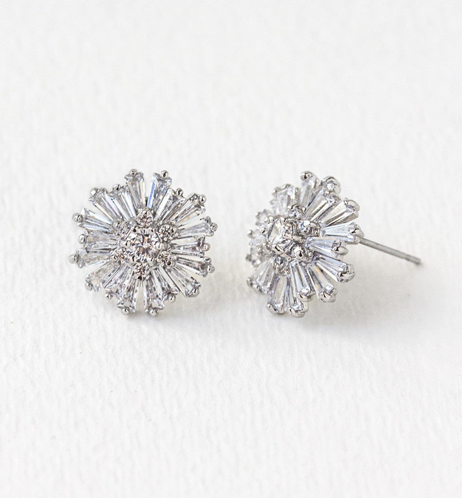 Starburst Stud 18K White Gold Earrings | Mix Mix Style [Hot Seller]-Mix MIx Style
