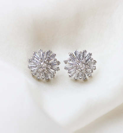 Starburst Stud 18K White Gold Earrings | Mix Mix Style [Hot Seller]-Mix MIx Style