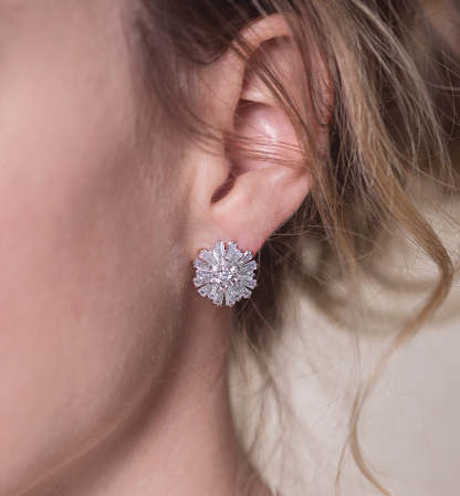 Starburst Stud 18K White Gold Earrings | Mix Mix Style [Hot Seller]-Mix MIx Style