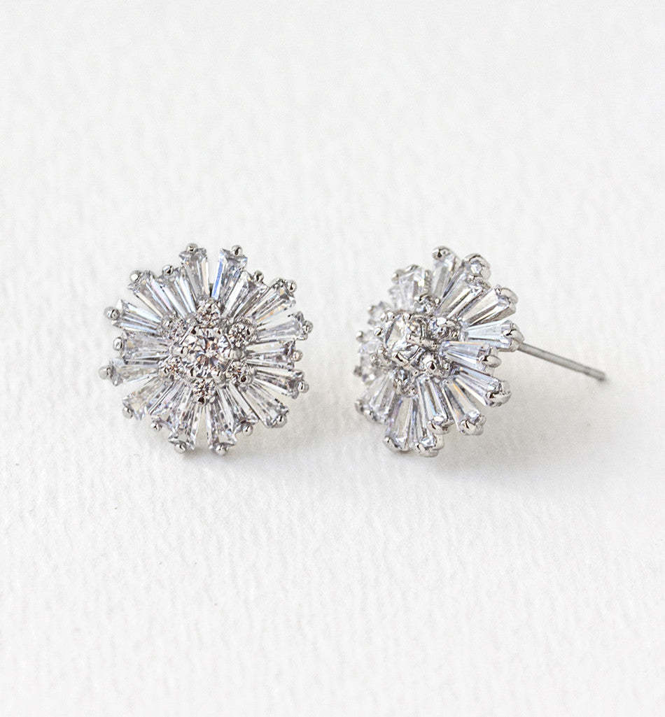 Starburst Stud 18K White Gold Earrings | Mix Mix Style [Hot Seller]-Mix MIx Style