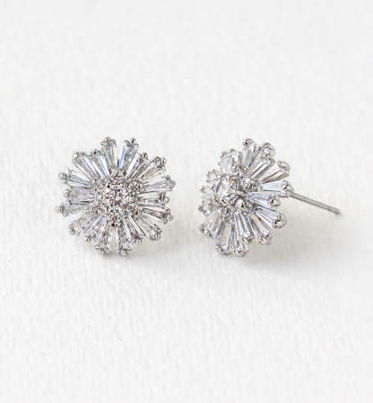 Starburst Stud 18K White Gold Earrings | Mix Mix Style [Hot Seller]-Mix MIx Style