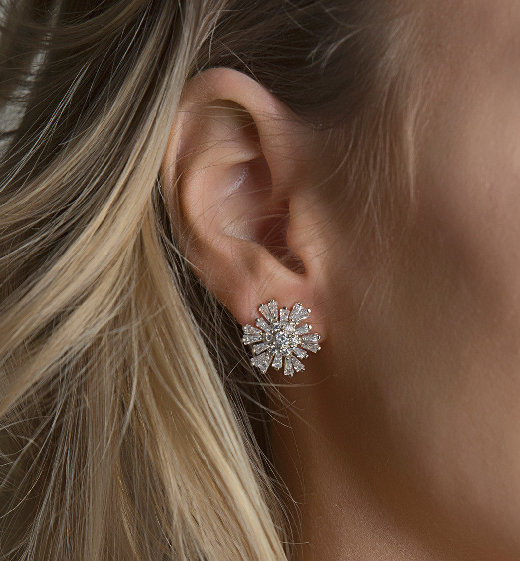 Star Diamond Stud 18K White Gold Earrings | Mix Mix Style [Hot Seller]-Mix MIx Style