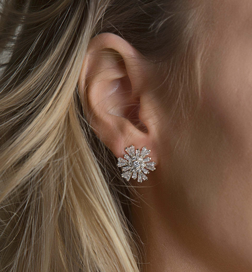 Star Diamond Stud 18K White Gold Earrings | Mix Mix Style [Hot Seller]-Mix MIx Style