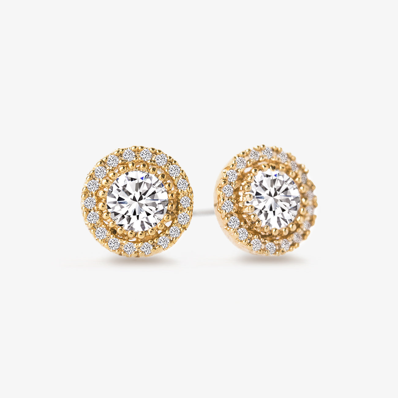 Solitaire Halo 18k Gold plated Studs | Mix Mix Style [Hot Seller]-Mix MIx Style