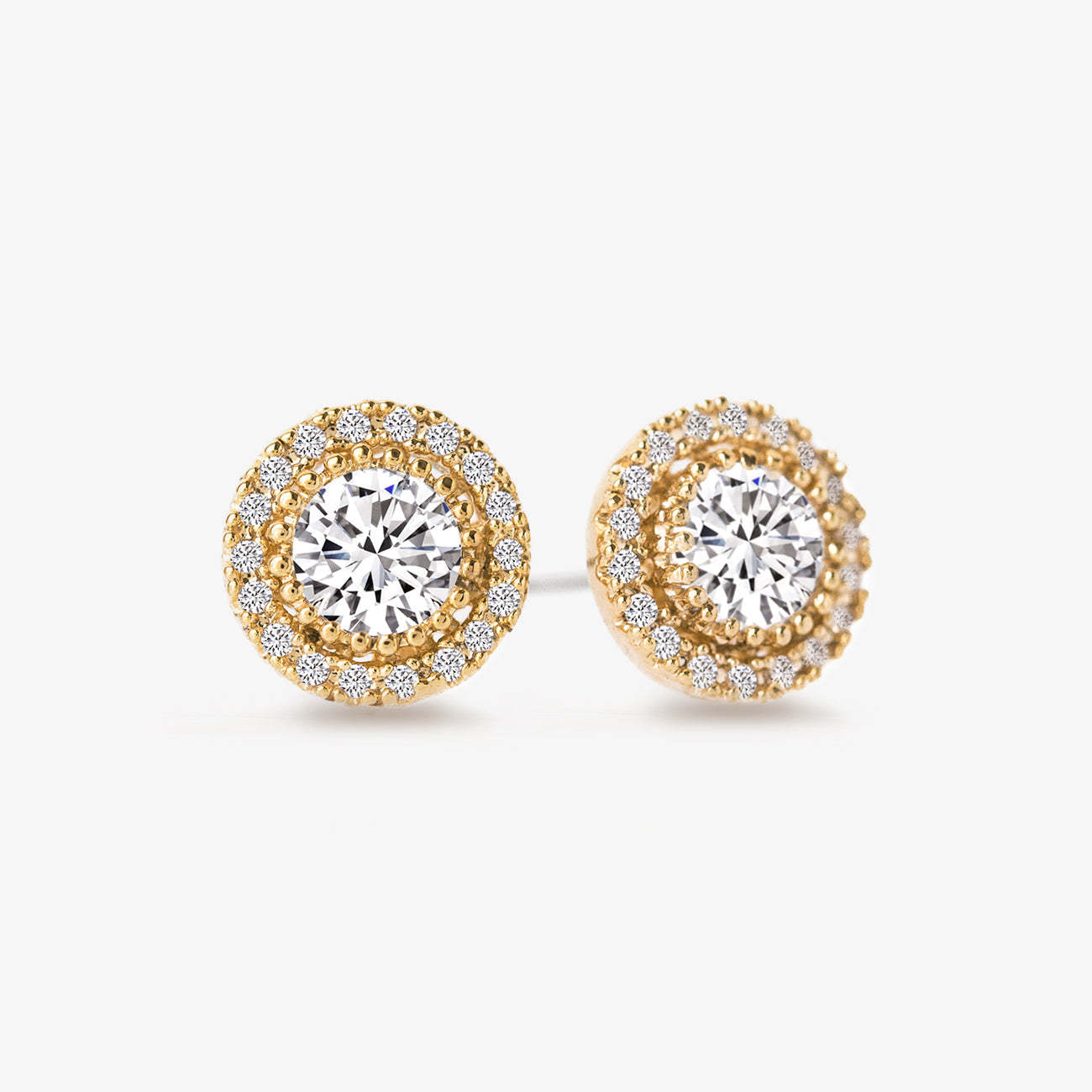 Solitaire Halo 18k Gold plated Studs | Mix Mix Style [Hot Seller]-Mix MIx Style