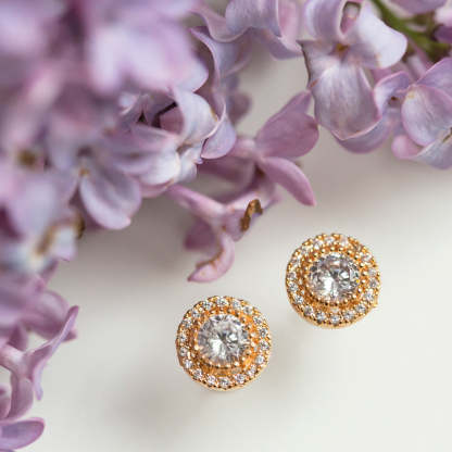 Solitaire Halo 18k Gold plated Studs | Mix Mix Style [Hot Seller]-Mix MIx Style