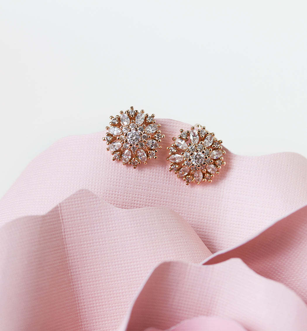 Crystal Clip On Stud Rose Gold Earrings | Mix Mix Style [Hot Seller]-Mix MIx Style