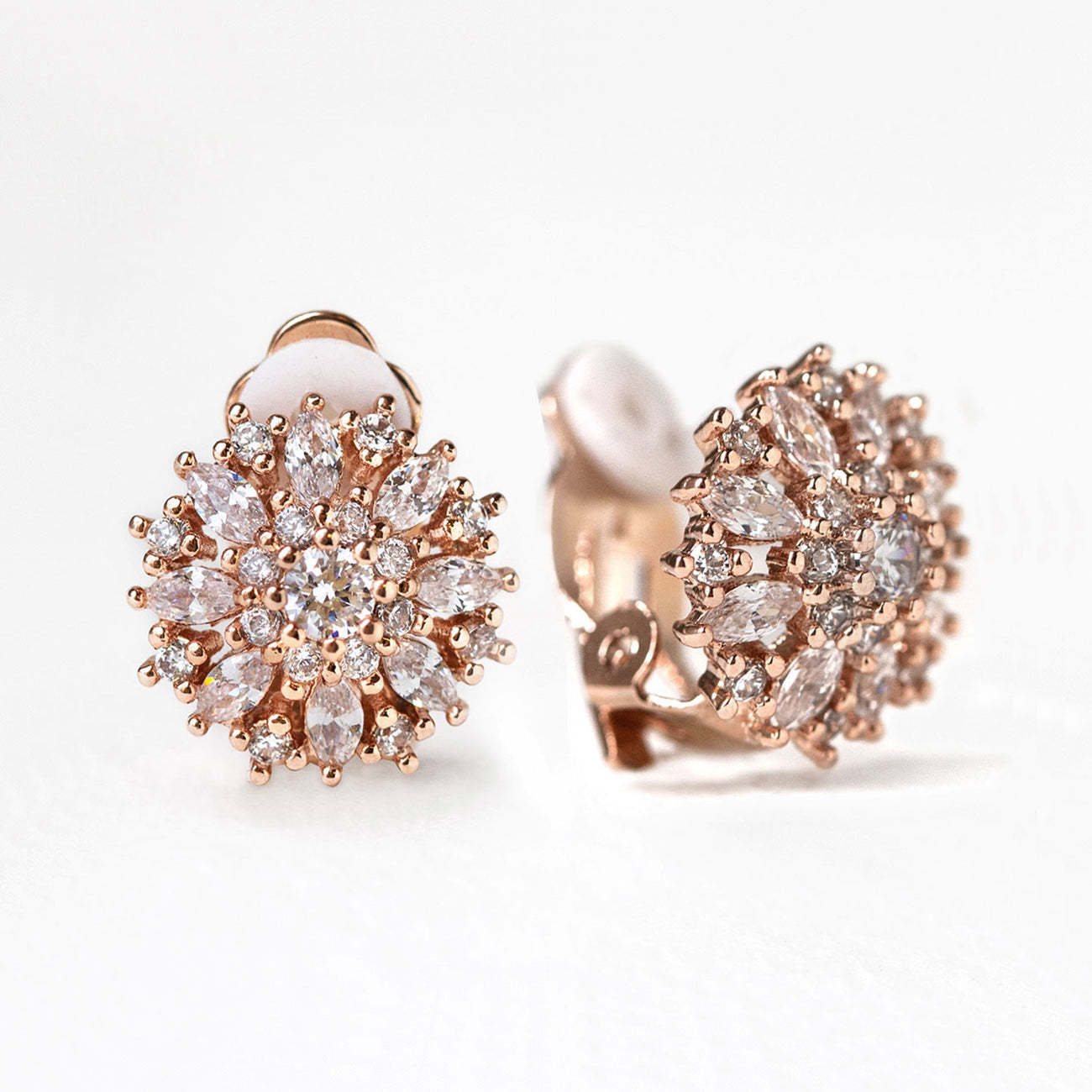Crystal Clip On Stud Rose Gold Earrings | Mix Mix Style [Hot Seller]-Mix MIx Style