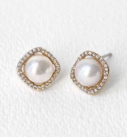 Perla Cushion Halo 18K Gold Plated Stud Earrings | Mix Mix Style [Hot Seller]-Mix MIx Style