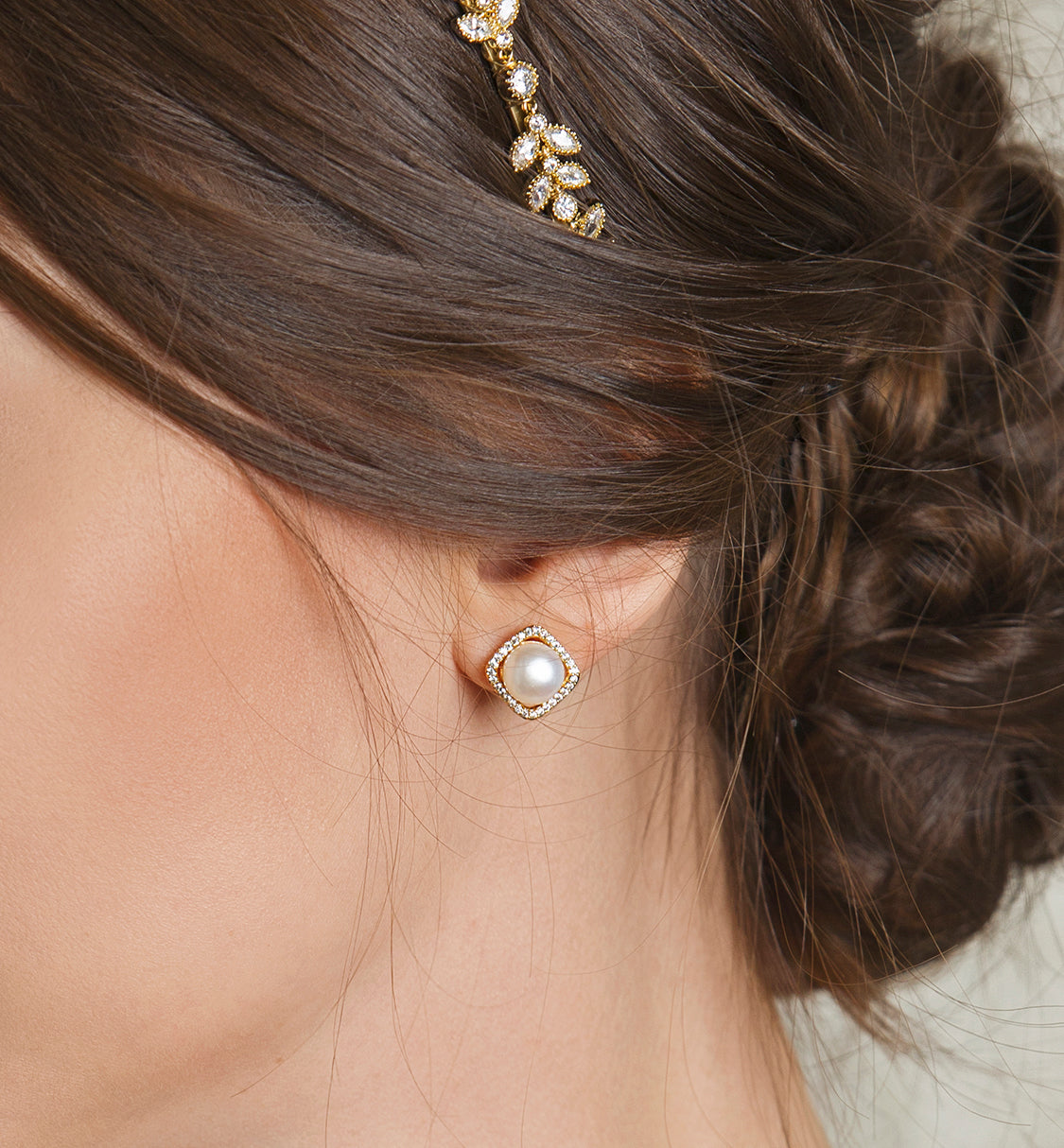 Perla Cushion Halo 18K Gold Plated Stud Earrings | Mix Mix Style [Hot Seller]-Mix MIx Style