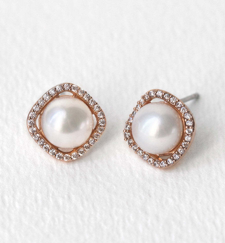 Perla Cushion Halo 18K Rose Gold Plated Stud Earrings | Mix Mix Style [Hot Seller]-Mix MIx Style