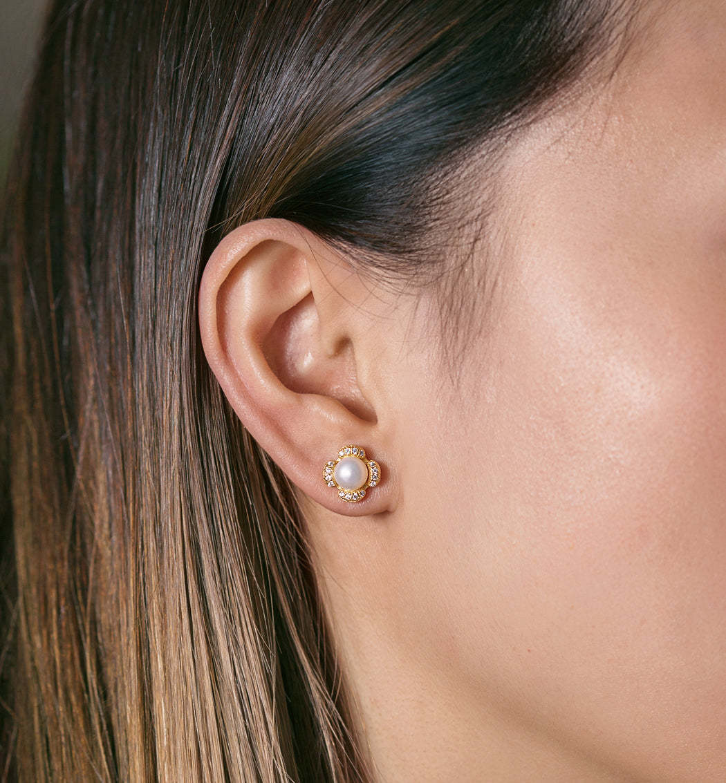 Pearl Stud 18K White Gold Earrings | Mix Mix Style [Hot Seller]-Mix MIx Style