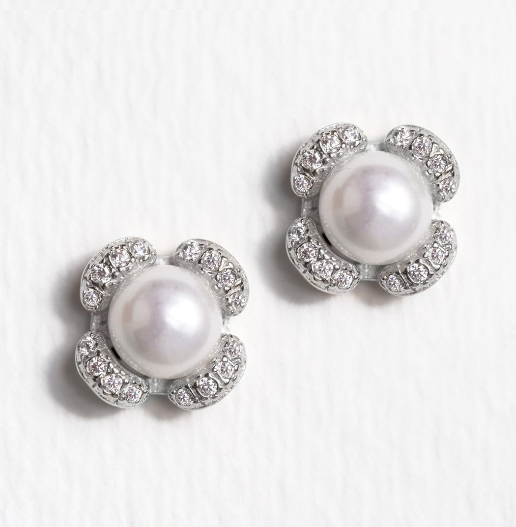 Pearl Stud 18K White Gold Earrings | Mix Mix Style [Hot Seller]-Mix MIx Style