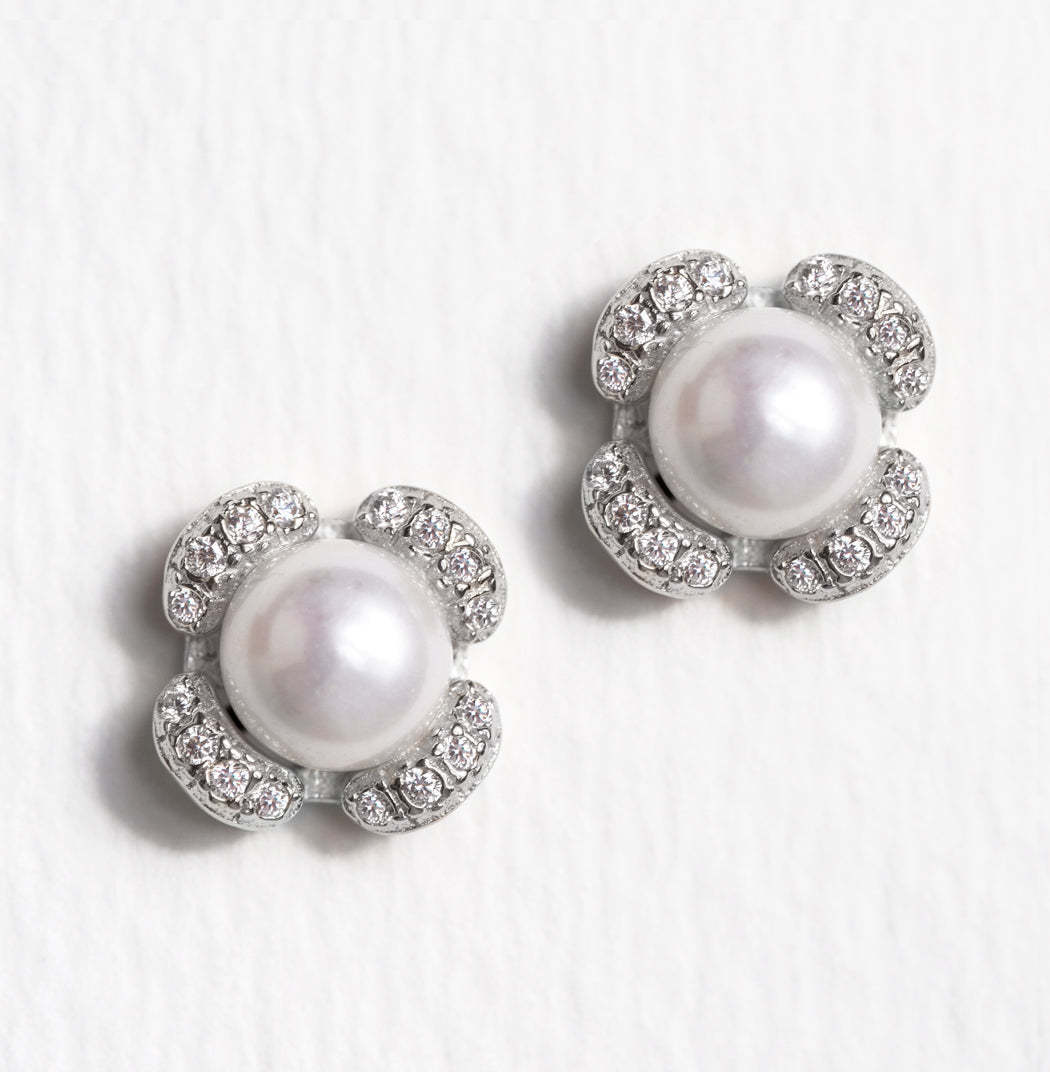 Pearl Stud 18K White Gold Earrings | Mix Mix Style [Hot Seller]-Mix MIx Style