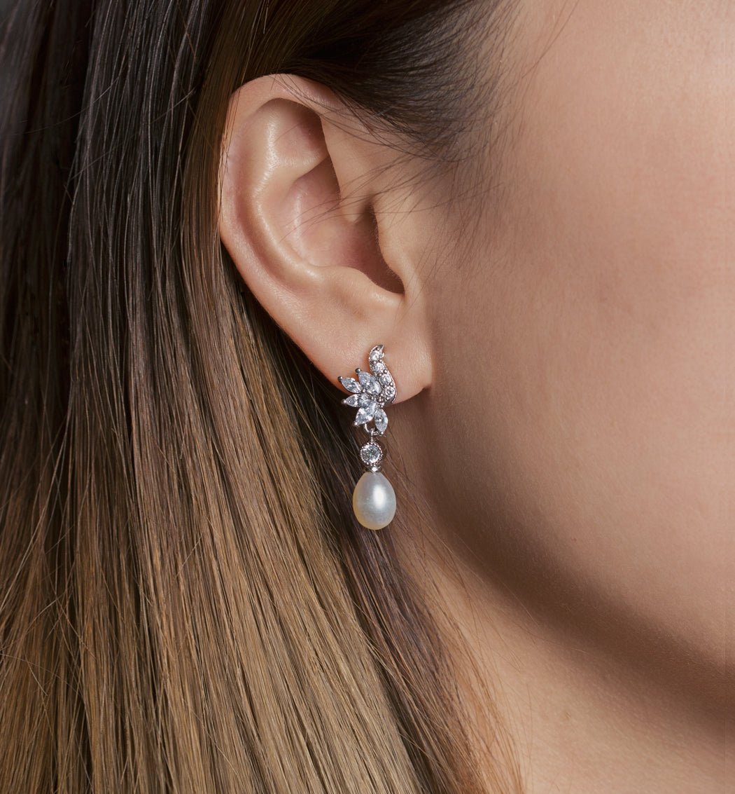 Vintage Marquise Pearl Drop 18K White Gold Earrings | Mix Mix Style [Hot Seller]-Mix MIx Style