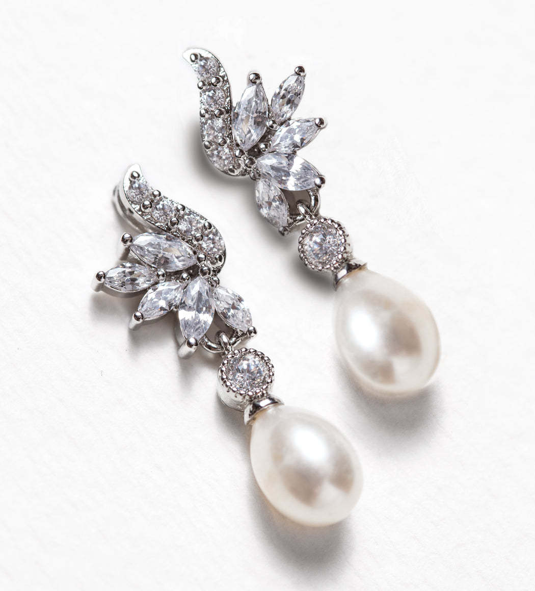 Vintage Marquise Pearl Drop 18K White Gold Earrings | Mix Mix Style [Hot Seller]-Mix MIx Style