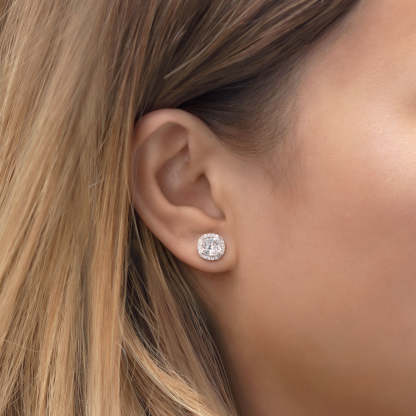 Cushion Halo Stud 18K White Gold Earrings | Mix Mix Style [Hot Seller]-Mix MIx Style