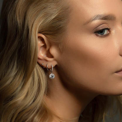 Round Dangle 18K White Gold Hoops | Mix Mix Style [Hot Seller]-Mix MIx Style