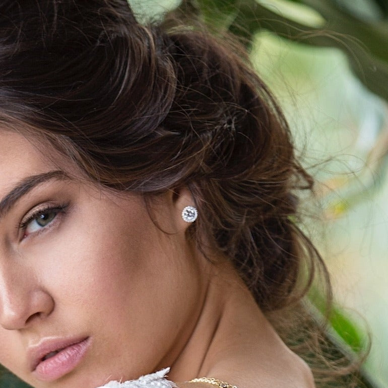 Petite Round Halo Moissanite Diamond Stud Earrings | Mix Mix Style [Hot Seller]-Mix MIx Style