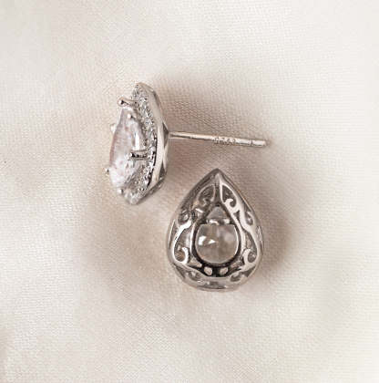 Teardrop Stud 18K White Gold  Earrings | Mix Mix Style [Hot Seller]-Mix MIx Style