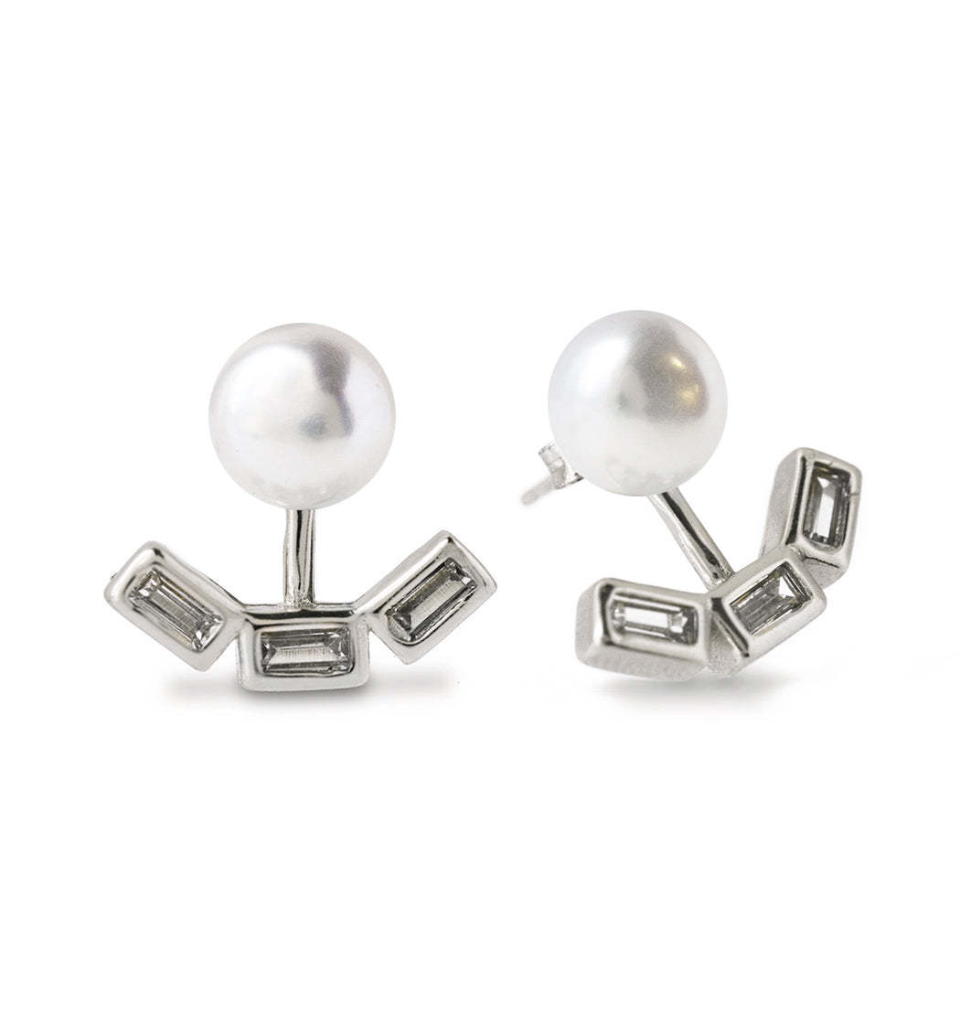 Akoya Pearl Baguette 18K White Gold Ear Jacket | Mix Mix Style [Hot Seller]-Mix MIx Style