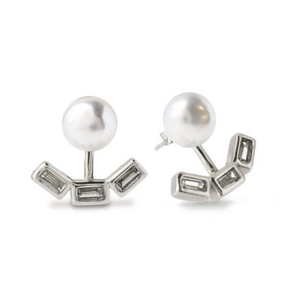 Akoya Pearl Baguette 18K White Gold Ear Jacket | Mix Mix Style [Hot Seller]-Mix MIx Style