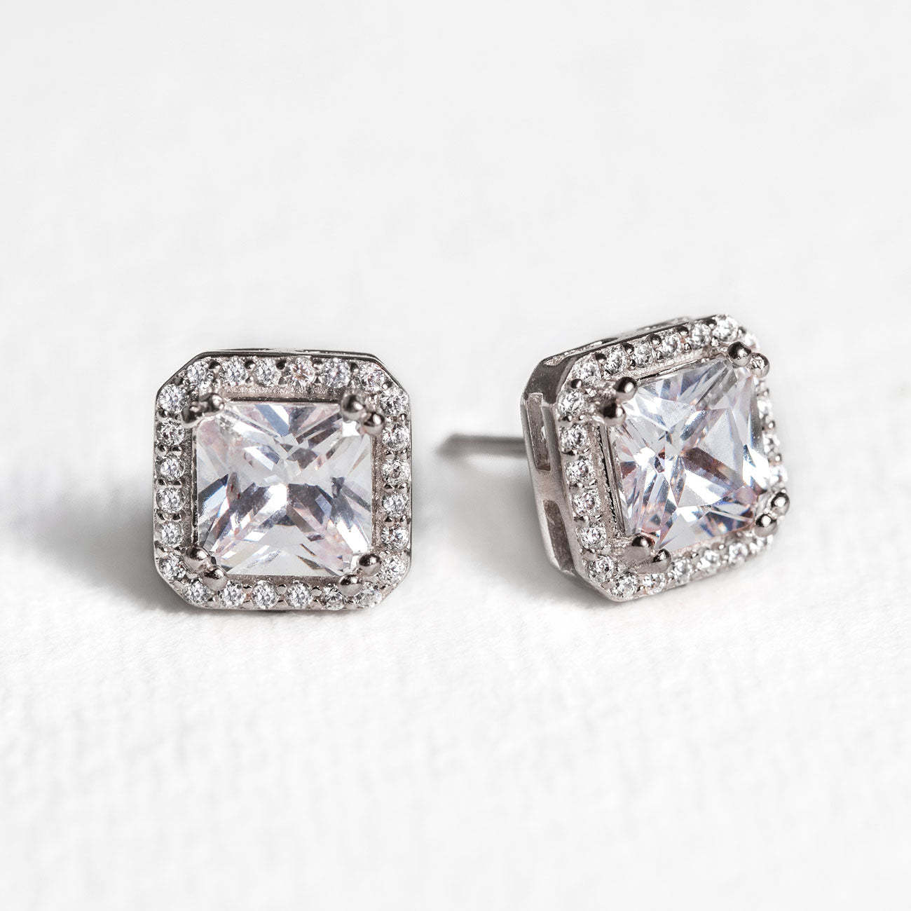 Radiant Stud 18K White Gold  Earrings | Mix Mix Style [Hot Seller]-Mix MIx Style