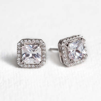 Radiant Stud 18K White Gold  Earrings | Mix Mix Style [Hot Seller]-Mix MIx Style