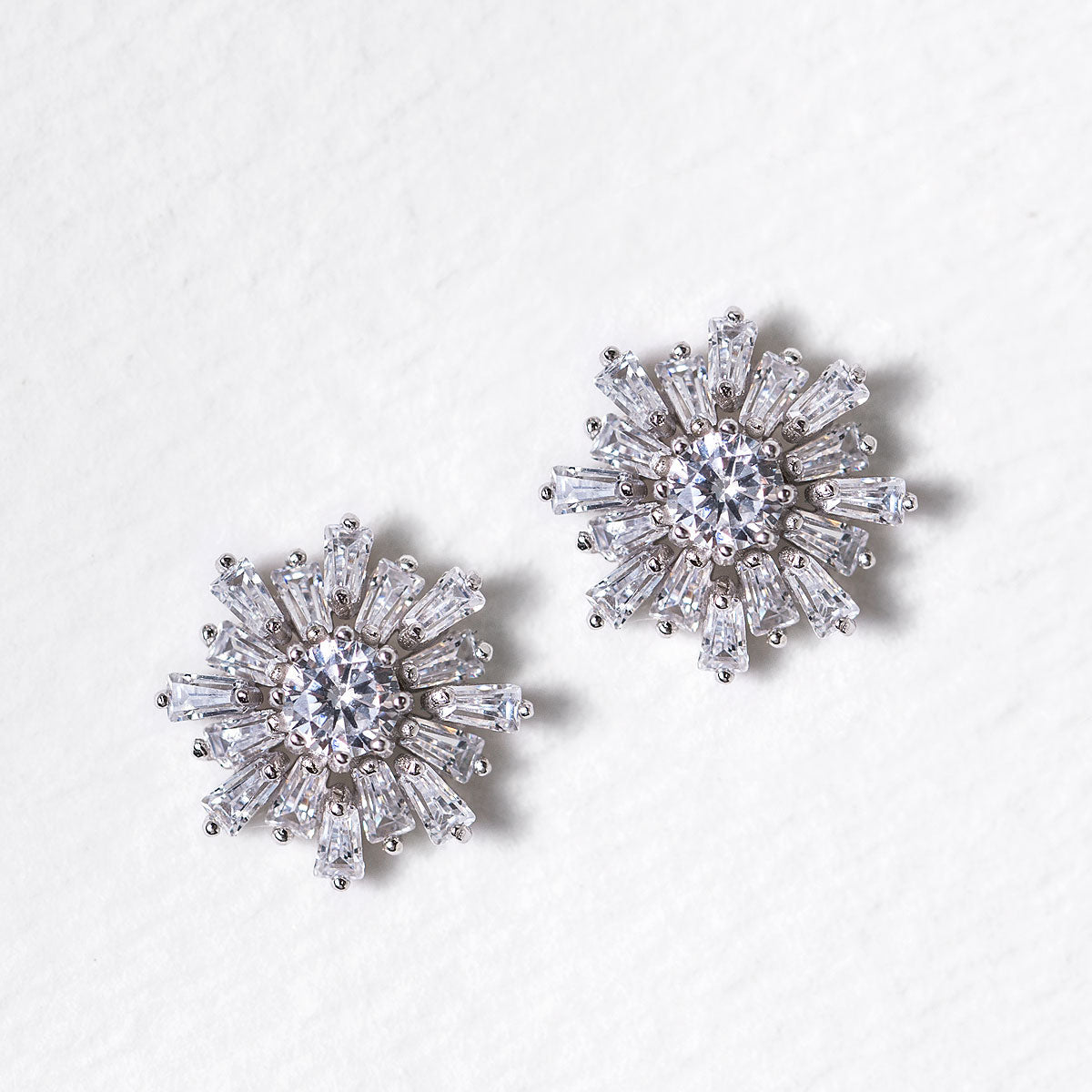 Deco Baguette Rays Moissanite Diamonds 18K White Gold Studs | Mix Mix Style [Hot Seller]-Mix MIx Style